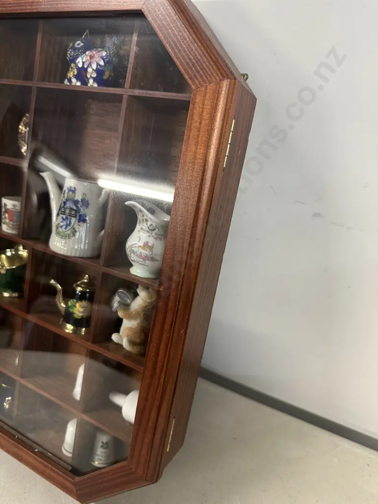 Assorted Ornaments In Shadow Box Including Thimbles, Animal Figurines Etc H38,W30, D6cm. Image 1++