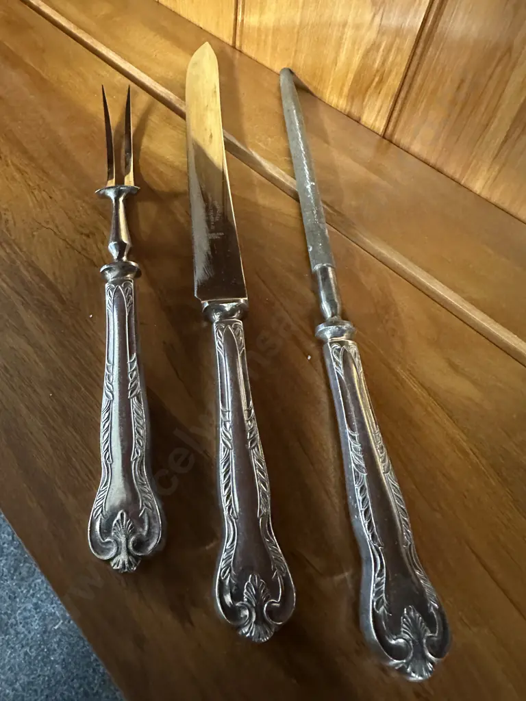 Sheffield Trafalgar Harrison Fisher & Co Carving Knife, Steele & Fork Image 1++