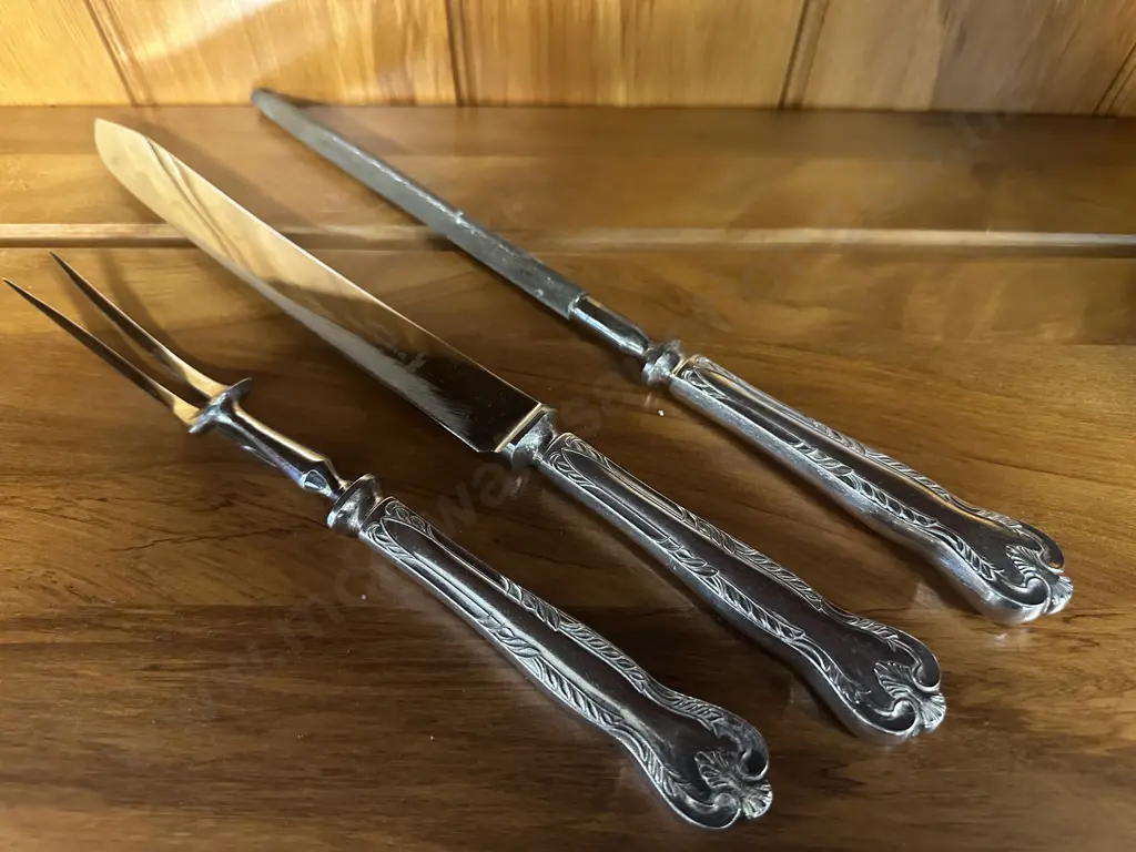 Sheffield Trafalgar Harrison Fisher & Co Carving Knife, Steele & Fork Image 1++