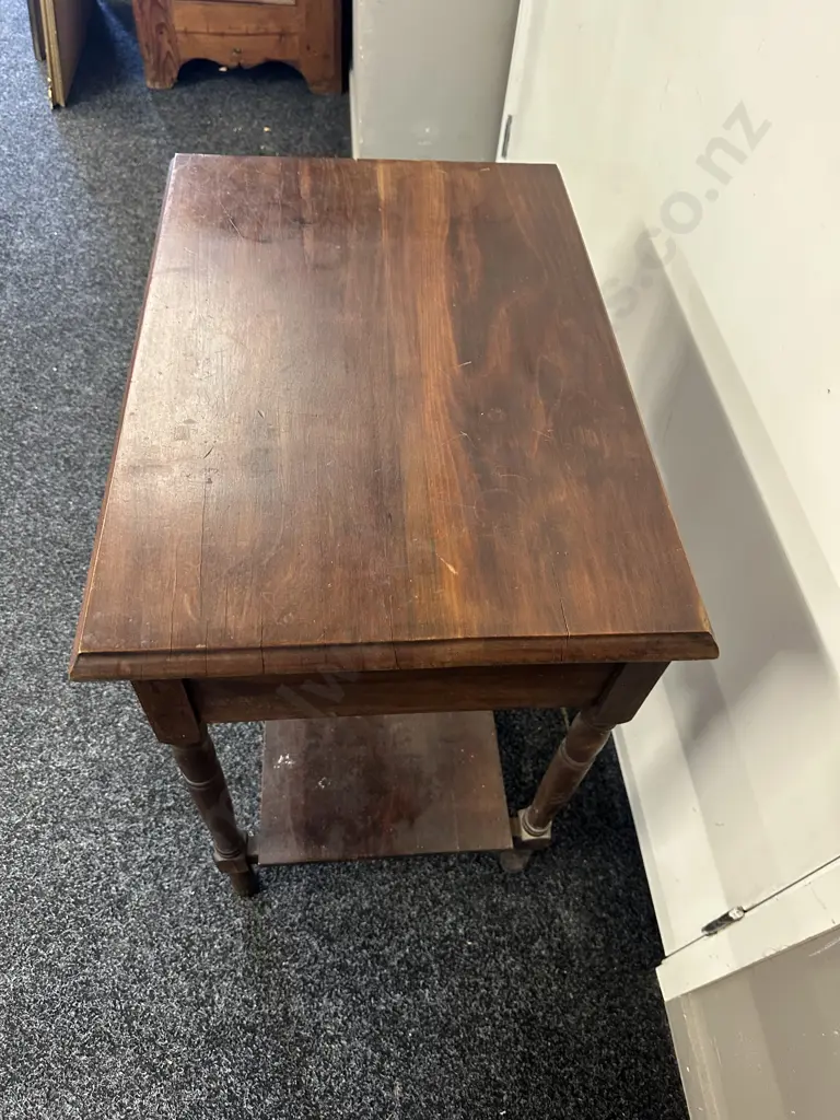 Antique Mahogany Side Table, Single Drawer. H66 W61 D43cm Image 1++