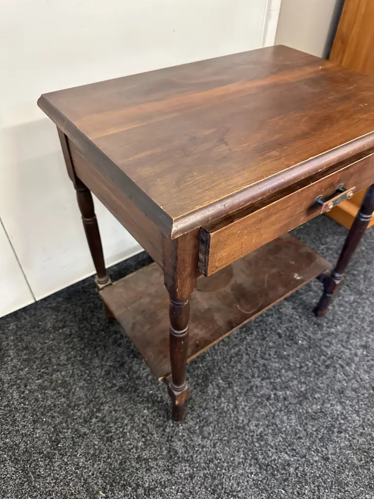 Antique Mahogany Side Table, Single Drawer. H66 W61 D43cm Image 1++