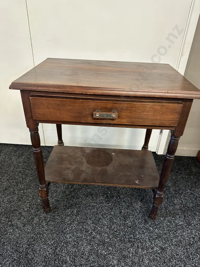 Antique Mahogany Side Table, Single Drawer. H66 W61 D43cm Image 1++