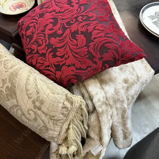 Store House Throw, Red Square Cushion, Rectangular Tasselled Cushion