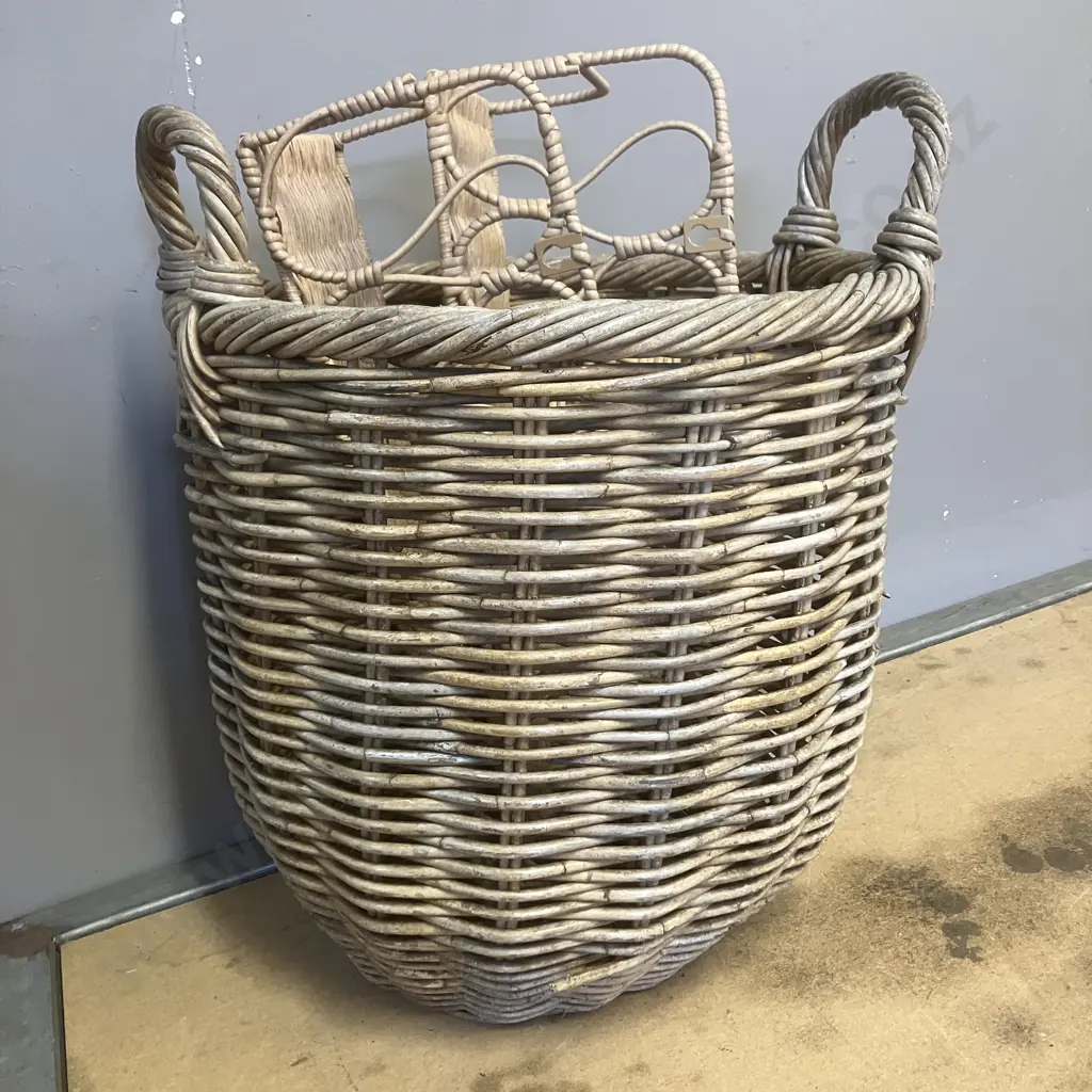 Cane Basket & Pair of Cane Wall Shelves Image 1++