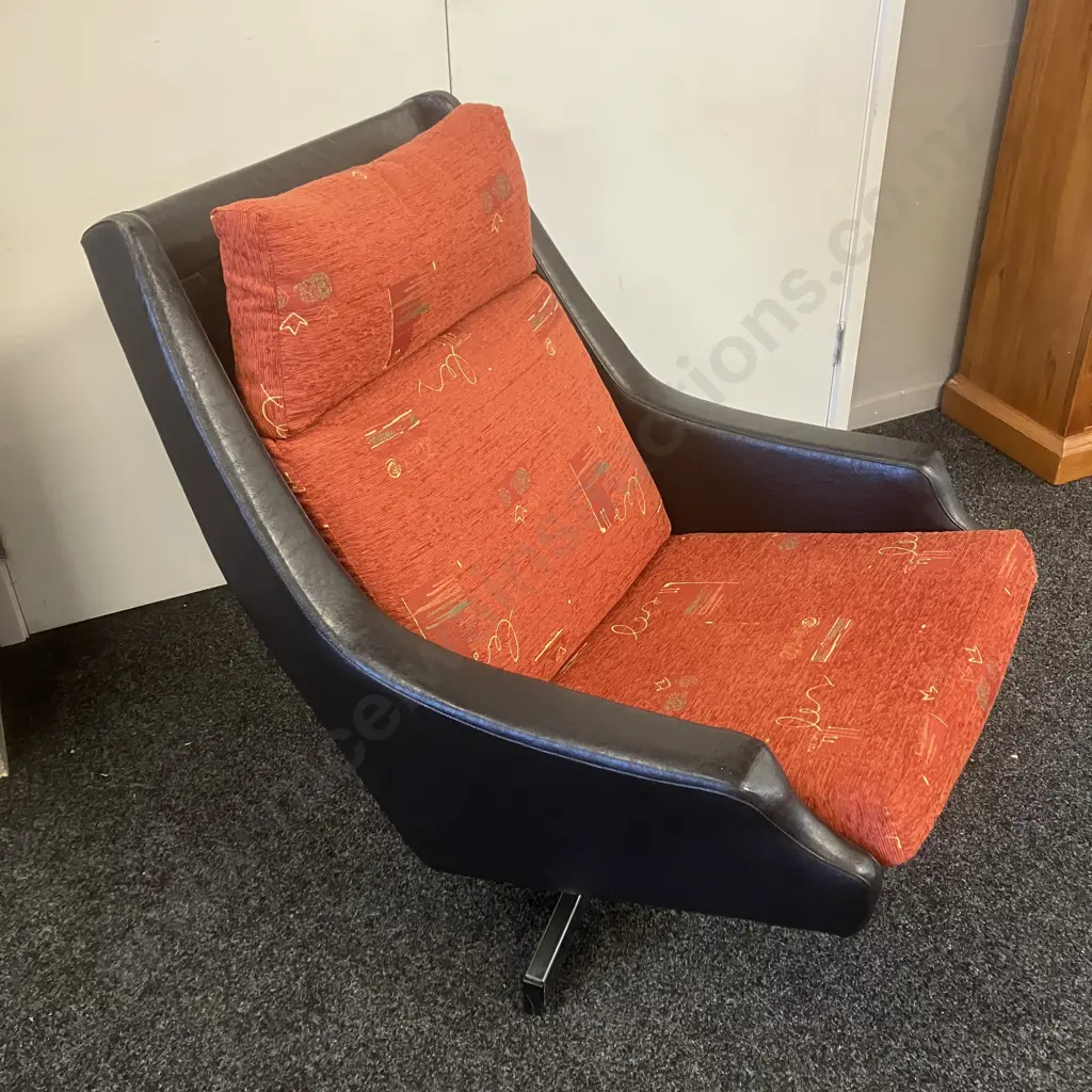 Fler by Fred Lowen Mid Century Swivel Based Black & Red Armchair Image 1++
