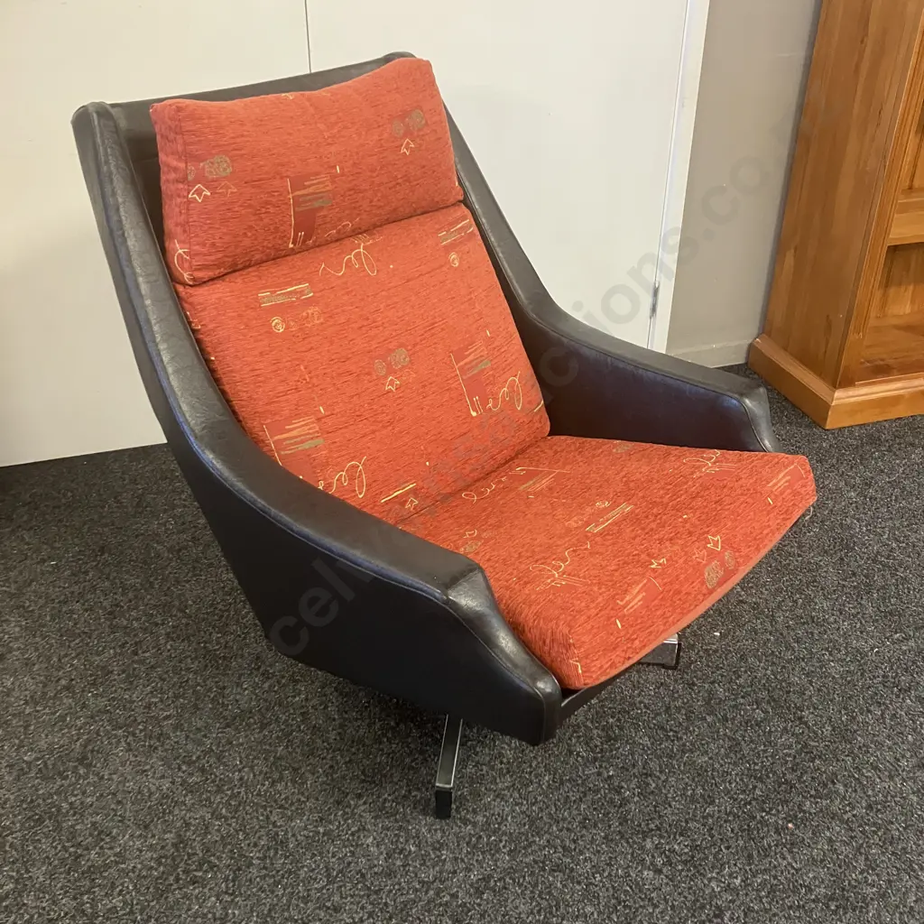 Fler by Fred Lowen Mid Century Swivel Based Black & Red Armchair Image 1++