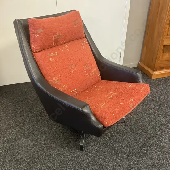 Fler by Fred Lowen Mid Century Swivel Based Black & Red Armchair