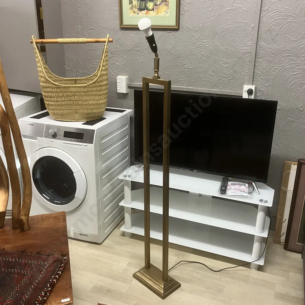 Rembrandt Rectangular Based Brushed Gold Floor lamp, Tilt Adjusting Top. H151cm Image 1++