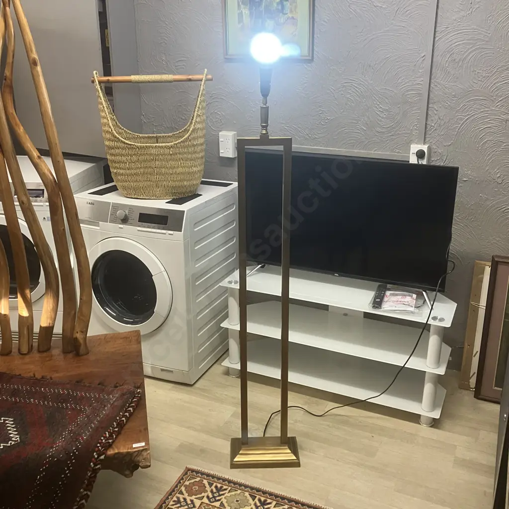 Rembrandt Rectangular Based Brushed Gold Floor lamp, Tilt Adjusting Top. H151cm Image 1++