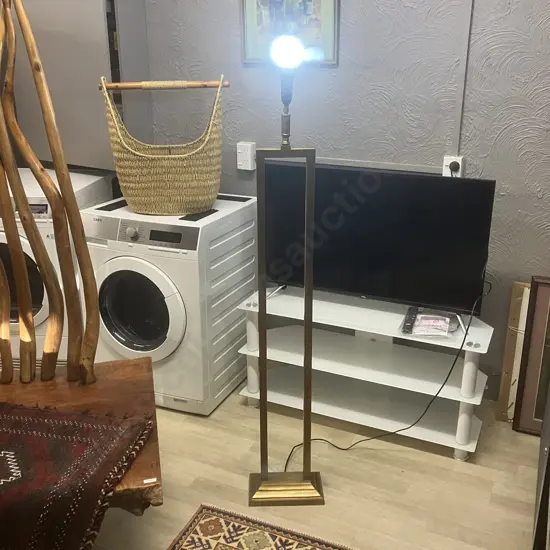 Rembrandt Rectangular Based Brushed Gold Floor lamp, Tilt Adjusting Top. H151cm