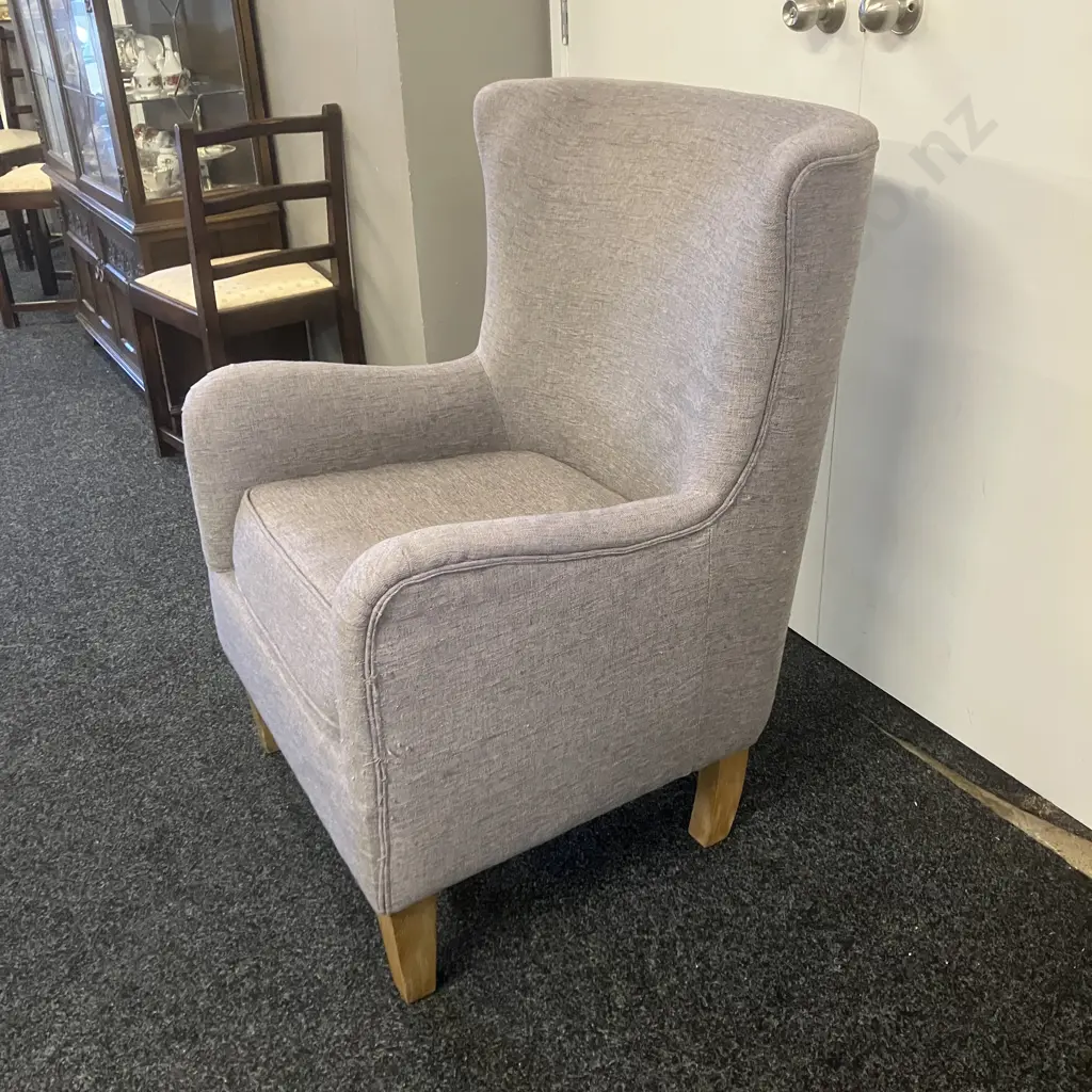 Grey Fabric Curved Back Armchair. H96 W68 D67cm Image 1++