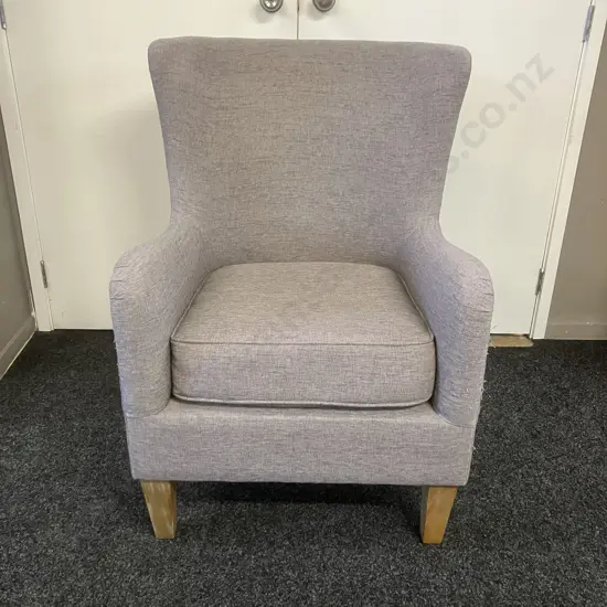 Grey Fabric Curved Back Armchair. H96 W68 D67cm
