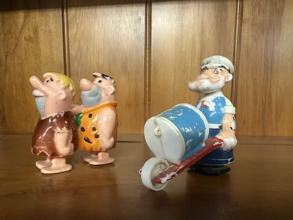 Vintage Fred & Barney Ramp Walker & Rare Popeye Wheel Barrow 'Spinach'  Image 1++