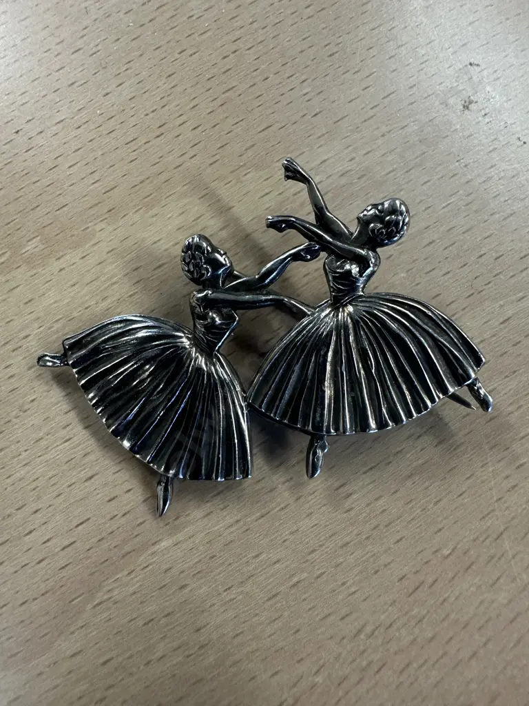 Hallmarked Vintage 1950s Sterling Silver Two Ballerina Brooch #847735 Image 1++