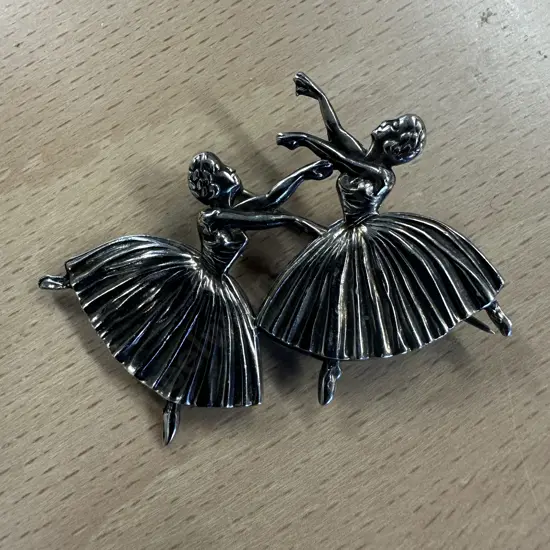 Hallmarked Vintage 1950s Sterling Silver Two Ballerina Brooch #847735