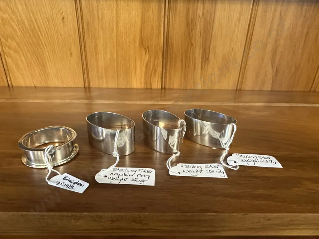 Sterling Silver Napkin Ring Birmingham c1915 & 3 Sterling Silver Napkin Rings Weighing 73g In Total Image 1++