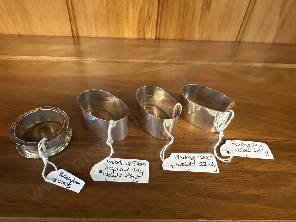 Sterling Silver Napkin Ring Birmingham c1915 & 3 Sterling Silver Napkin Rings Weighing 73g In Total Image 1++
