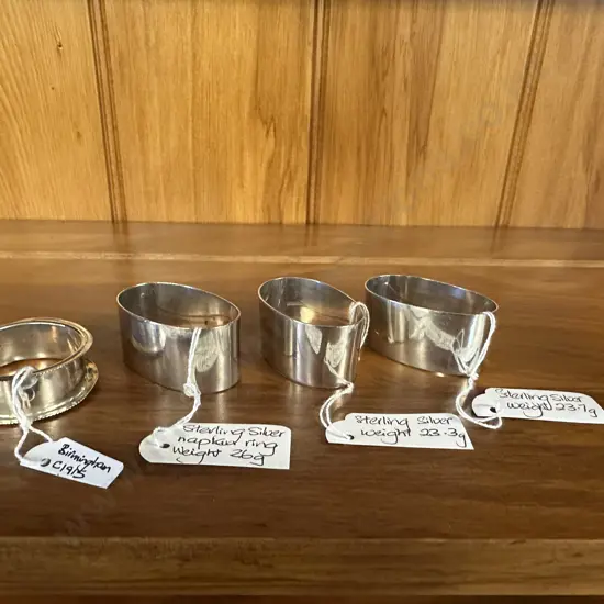 Sterling Silver Napkin Ring Birmingham c1915 & 3 Sterling Silver Napkin Rings Weighing 73g In Total