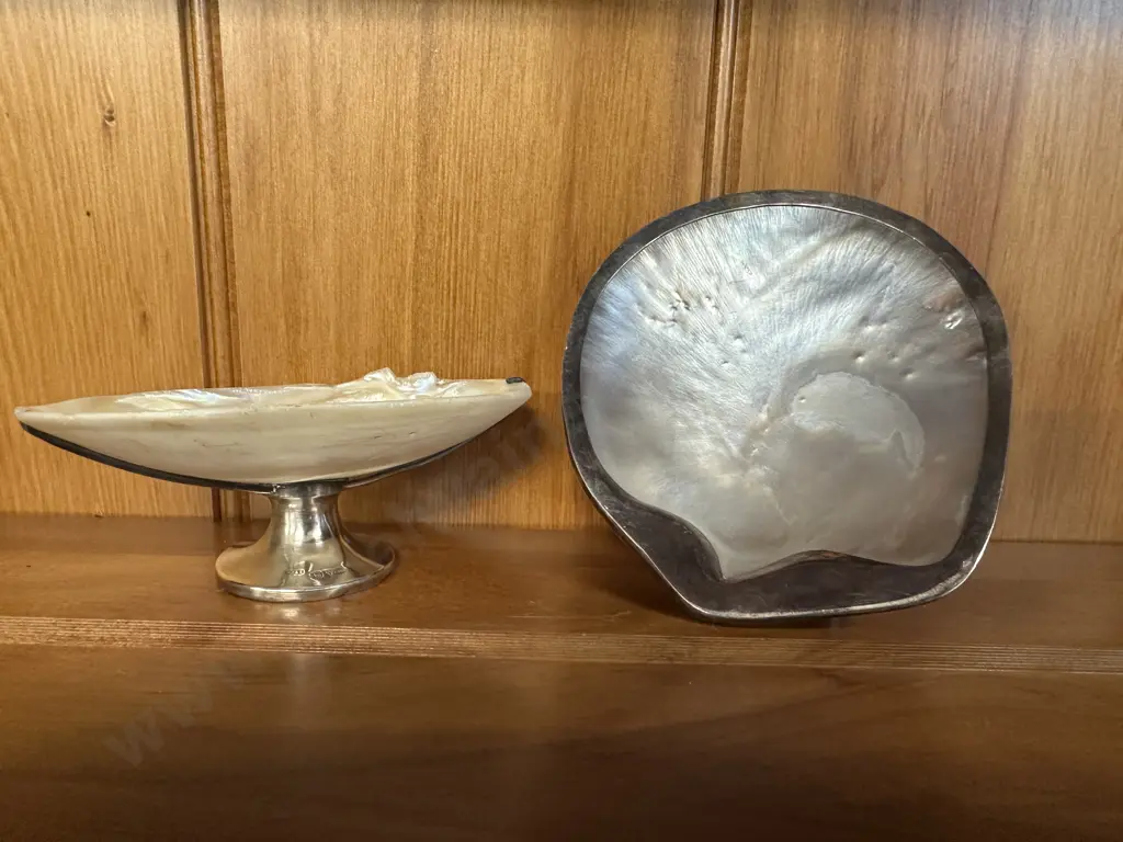 Pair of Antique Shell Dishes With Sterling Silver Image 1++