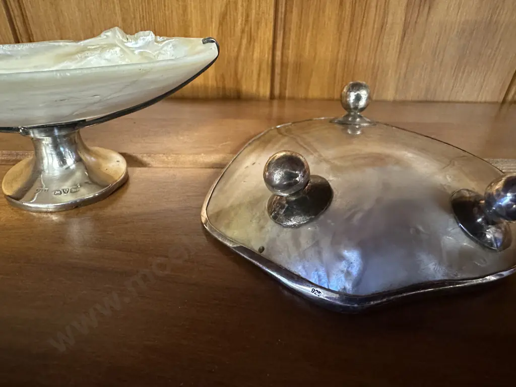 Pair of Antique Shell Dishes With Sterling Silver Image 1++