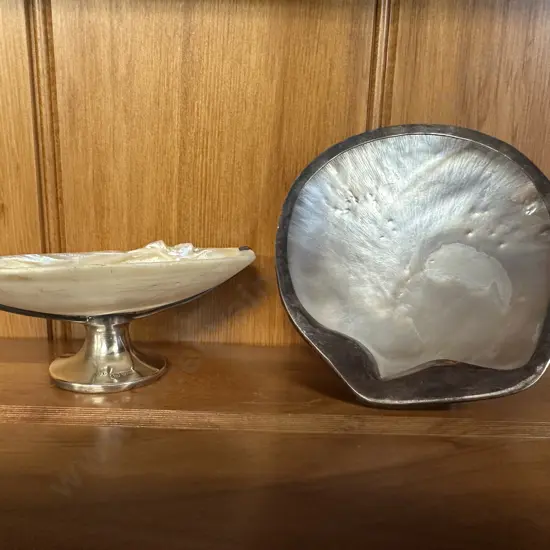 Pair of Antique Shell Dishes With Sterling Silver