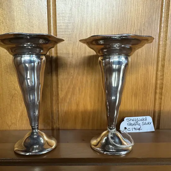 Pair of Sheffield Sterling Silver Vases c1904