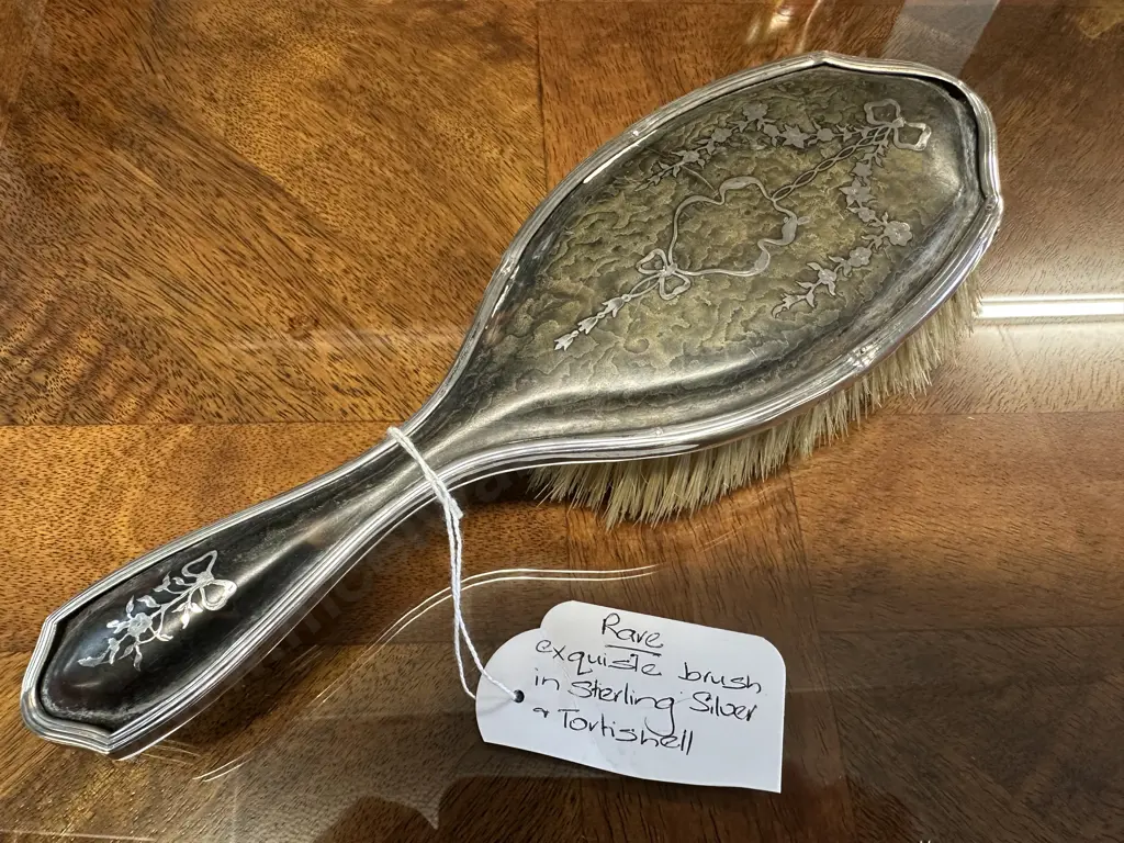 Rare Exquisite Brush In Sterling Silver & Tortoiseshell Image 1++