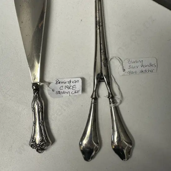 Sterling Silver Shoehorn Hallmarked Birmingham c1908 & Glove Stretcher With Sterling Silver Handles