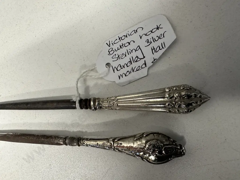 Pair of Victorian Button Hooks, Sterling Silver Handles Hallmarked Image 1++