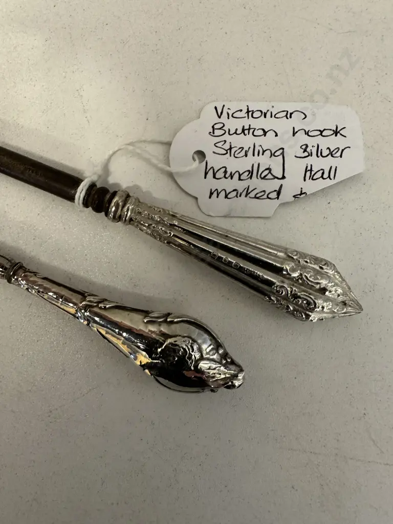Pair of Victorian Button Hooks, Sterling Silver Handles Hallmarked Image 1++