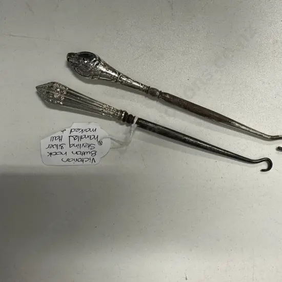 Pair of Victorian Button Hooks, Sterling Silver Handles Hallmarked