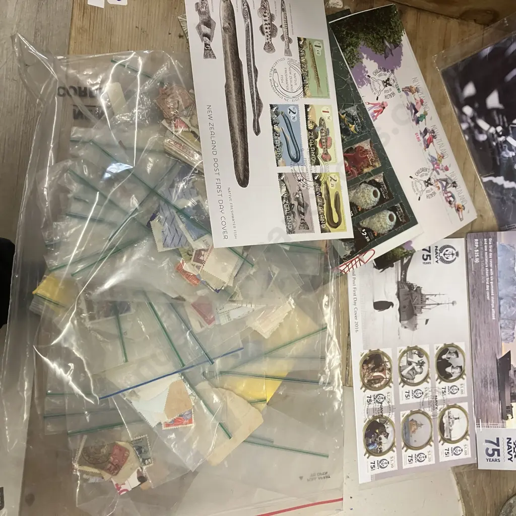NZ Stamps Navy 75 Years Presentation Pack & FDC, Assorted NZ FDC's, Etc With Binder of Assorted World Stamps Image 1++
