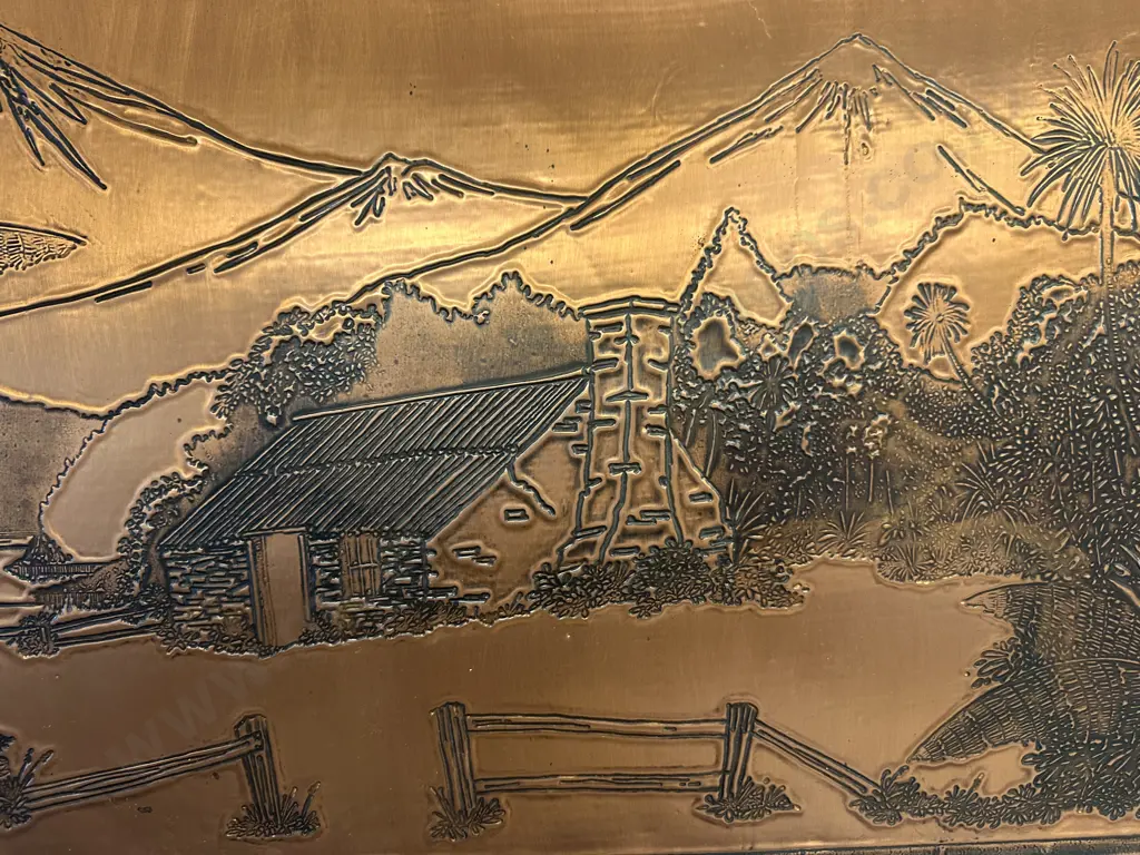 Vintage Copper Repousse Wall Art Country Scene H42,W71cm. Image 1++