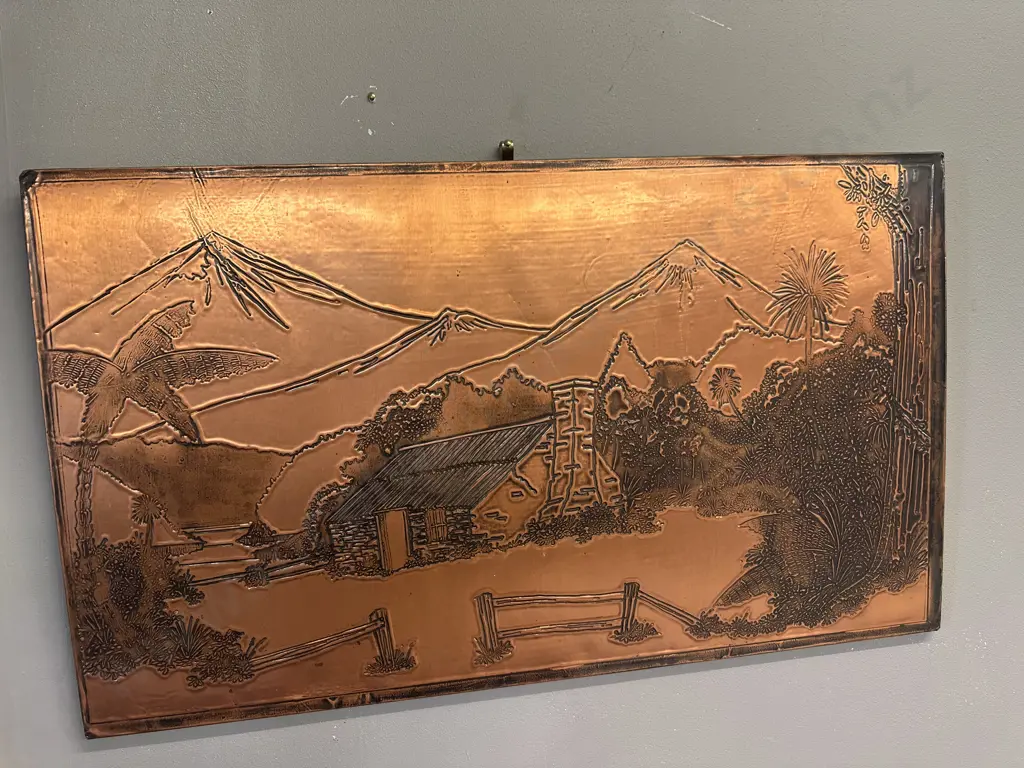 Vintage Copper Repousse Wall Art Country Scene H42,W71cm. Image 1++