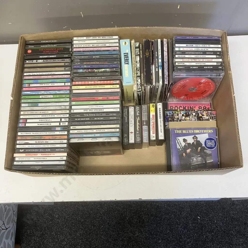 Box lot 80 Assorted CDs Including 10 Bob Dylan, With Vintage Music Cassettes Image 1++