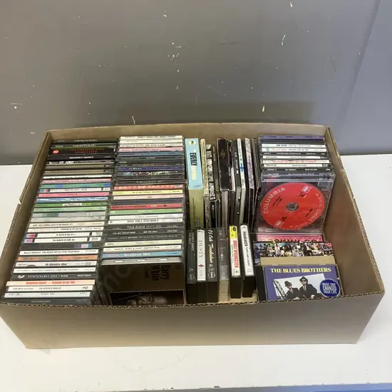 Box lot 80 Assorted CDs Including 10 Bob Dylan, With Vintage Music Cassettes
