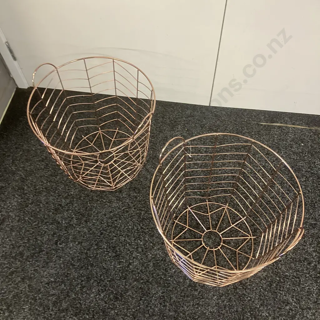 Pair of Rose Gold Colour Wire Baskets. 35 x 40cm Image 1++