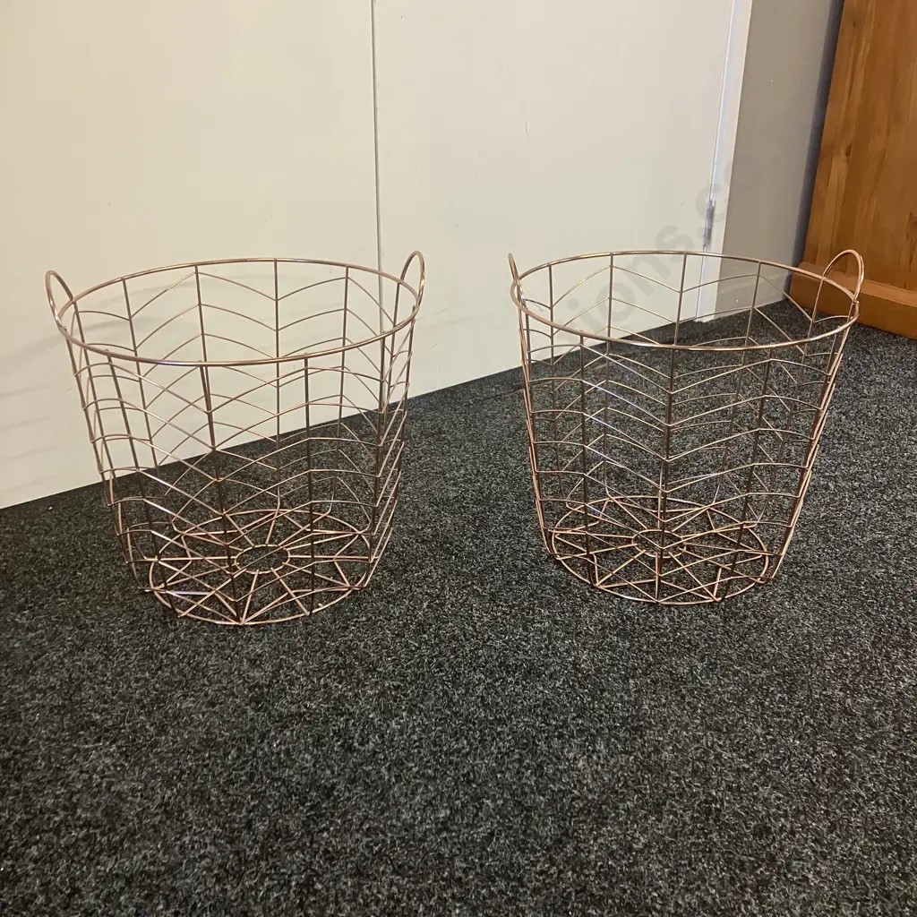 Pair of Rose Gold Colour Wire Baskets. 35 x 40cm Image 1++