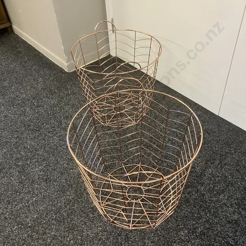 Pair of Rose Gold Colour Wire Baskets. 35 x 40cm Image 1++
