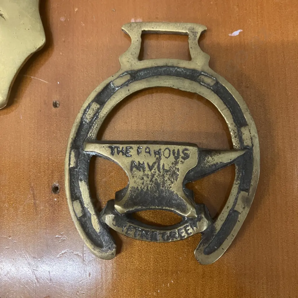 Vintage Horse Brasses - Gretna Green The Famous Anvil, Elephant & Castle, Captain Cuttle (Dombey And Son Character) Image 1++
