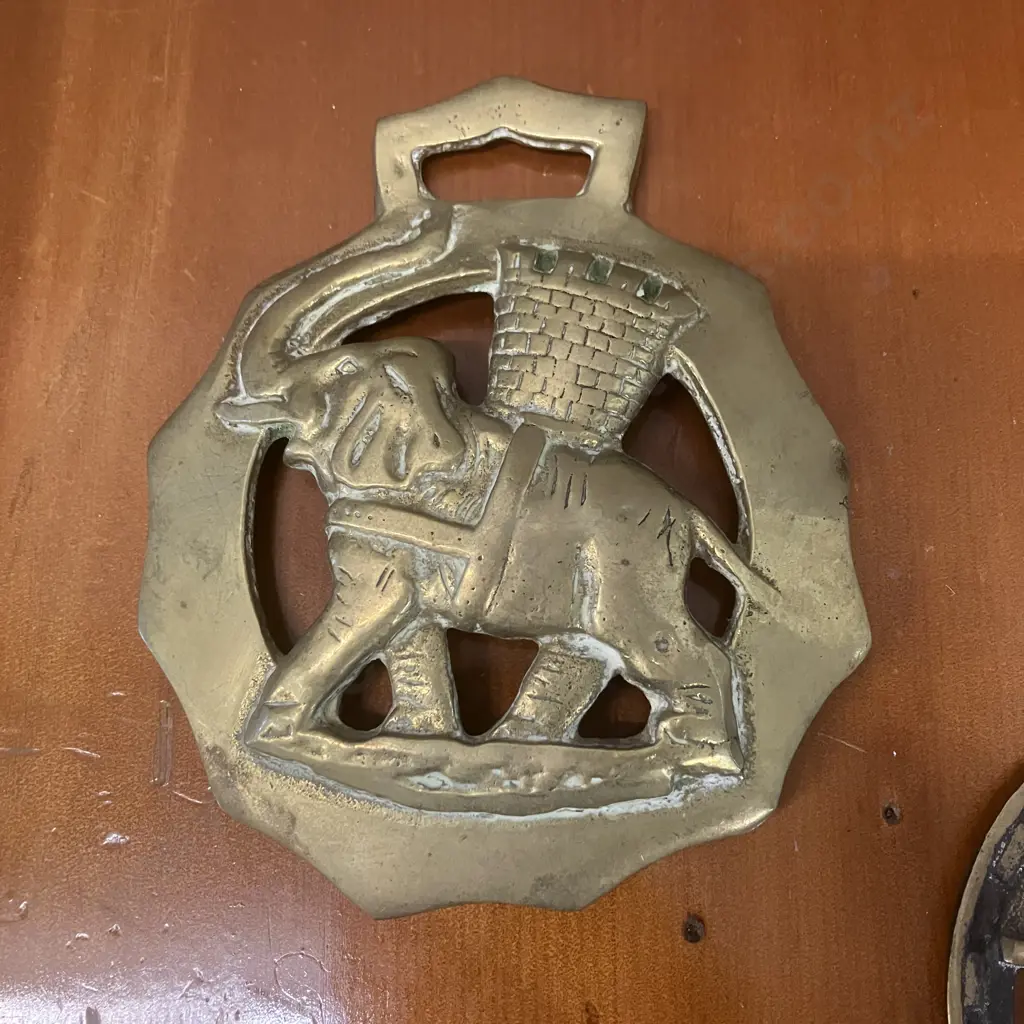 Vintage Horse Brasses - Gretna Green The Famous Anvil, Elephant & Castle, Captain Cuttle (Dombey And Son Character) Image 1++