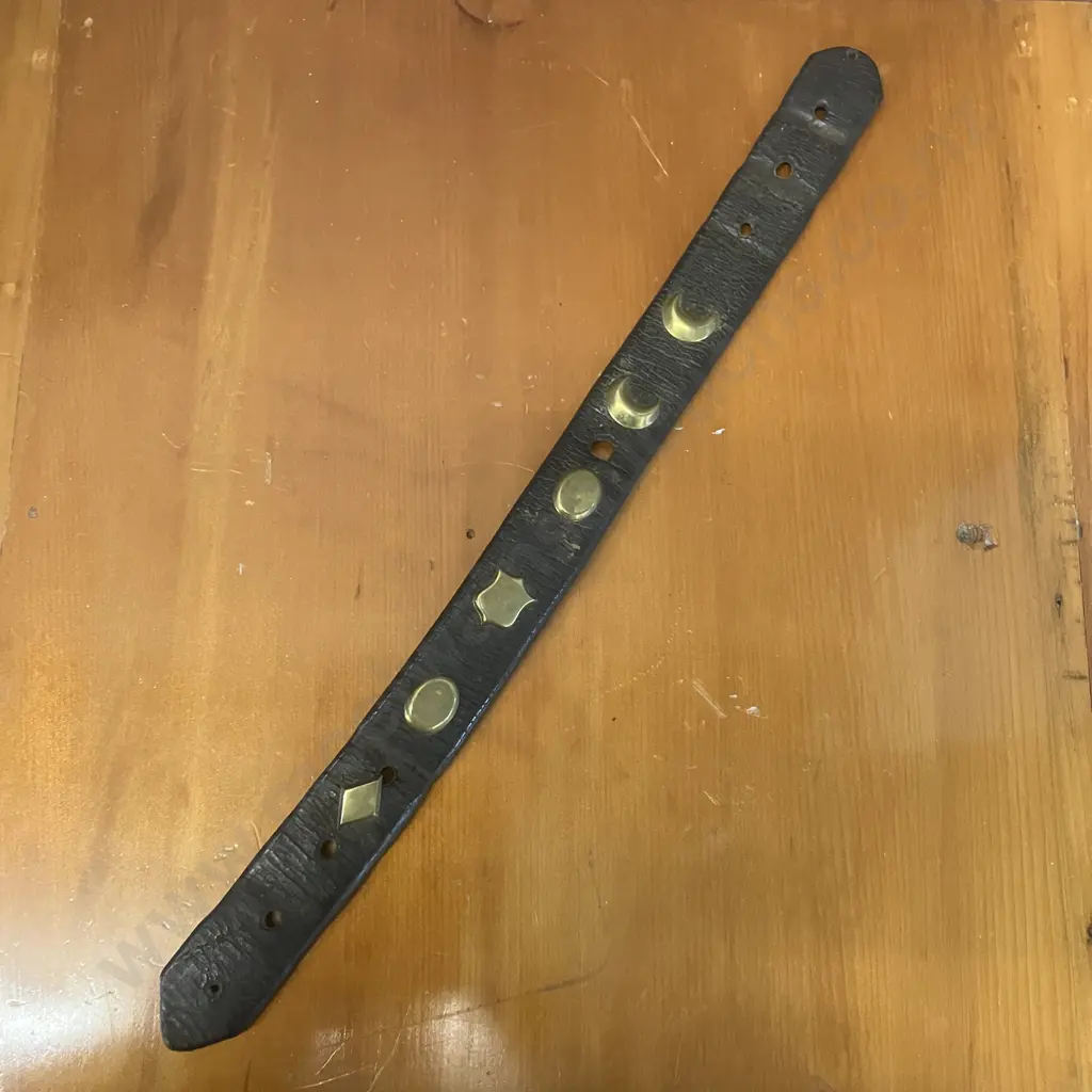 Vintage Horse Brass Leather Harness Strap. L49cm Image 1++
