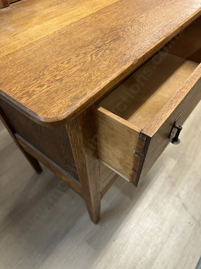 Antique Oak 4 Drawer Dressing Table With Oval Mirror, Original Handles. H175 W106 D49cm Image 1++