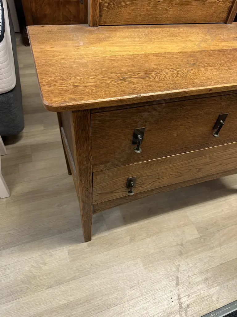 Antique Oak 4 Drawer Dressing Table With Oval Mirror, Original Handles. H175 W106 D49cm Image 1++