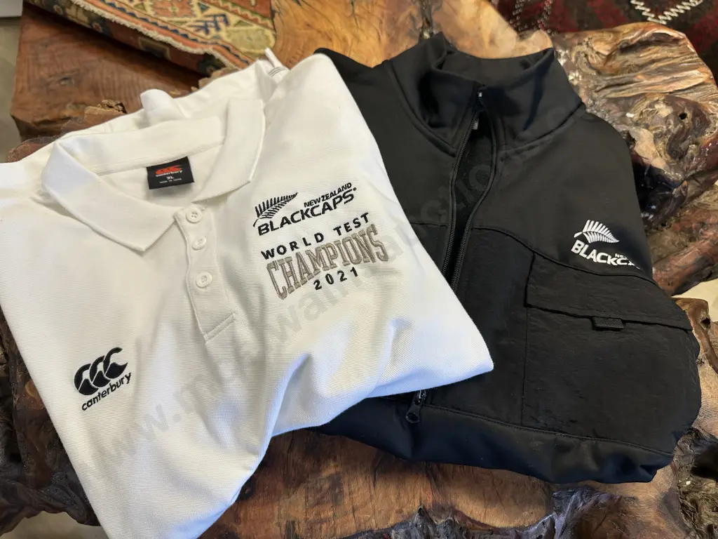 NZ Black Caps World Test Champions 2021 Sz XL Canterbury Polo Tee & Black Caps Long Sleeve Sweat Shirt Image 1++