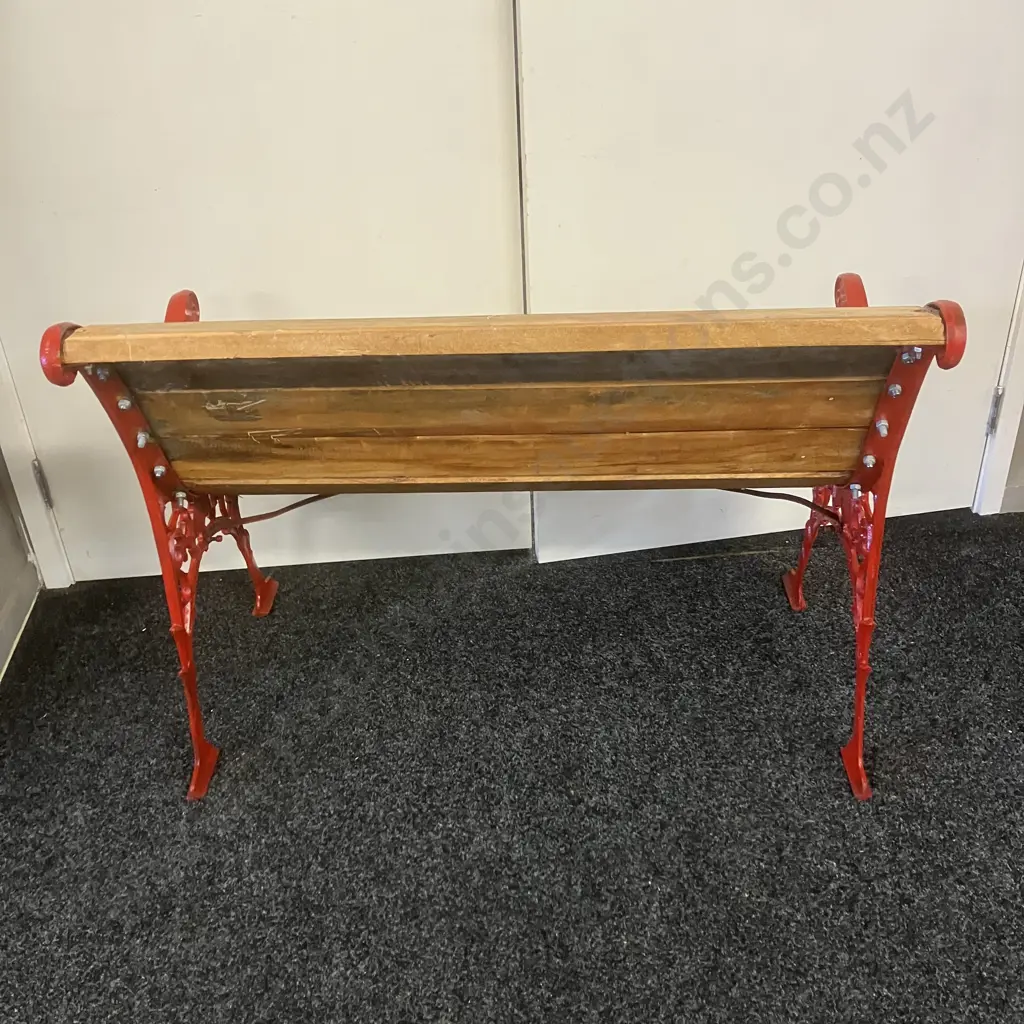 Garden Bench With Red Painted Cast Ends. L95cm Image 1++