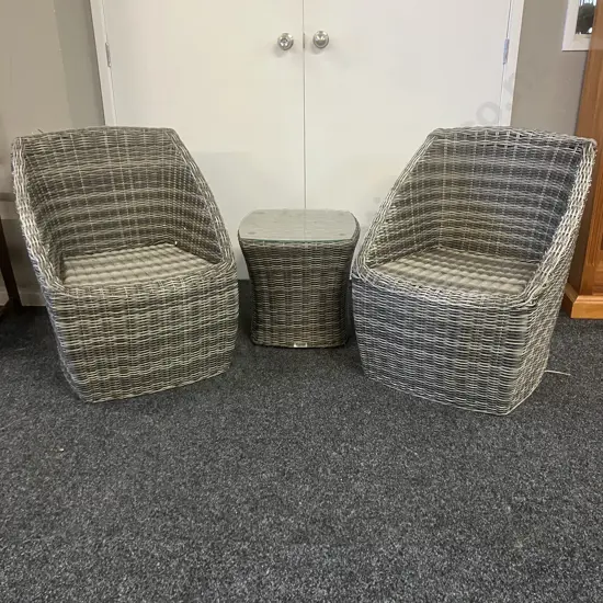 Excalibur Outdoor Living 3 Piece Patio Setting, Charcoal Woven Wicker, Glass Topped Table