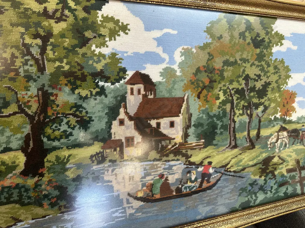 Large Vintage Gilt Framed Cross Stitch  Image 1++
