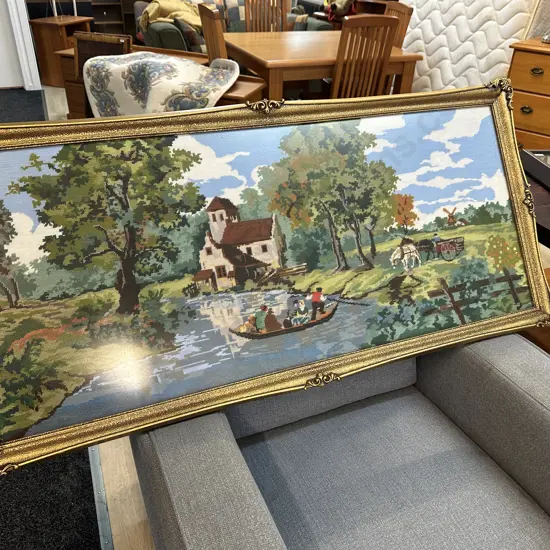 Large Vintage Gilt Framed Cross Stitch 