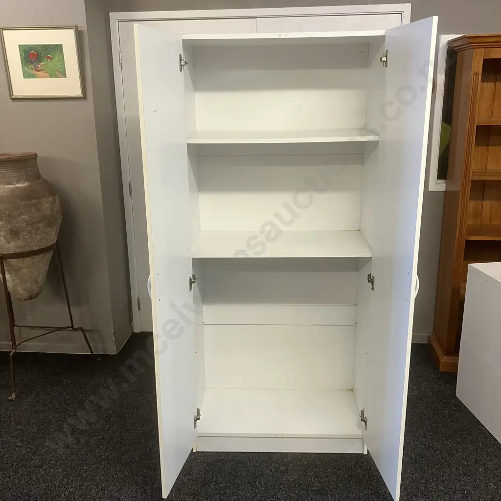 White Double Door Cabinet Curved Handles H180,W80,D41cm. Image 1++